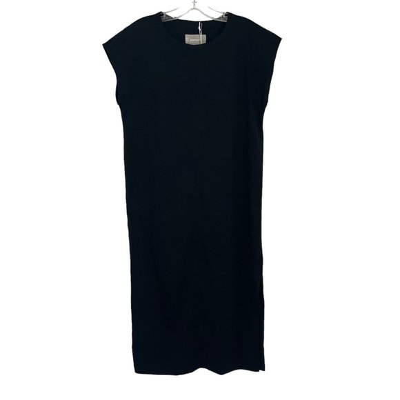 NWT Everlane The Luxe Cotton Side Slit Black Short Cap Sleeve Tee Dress Small S - Picture 2 of 10
